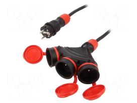 Extension lead | 3G2.5mm2 | 20m | rubber | black | Sockets no: 3 | 16A