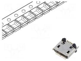 Connector: USB B micro | socket | SMT | PIN: 5 | vertical | USB 2.0 | 1.8A