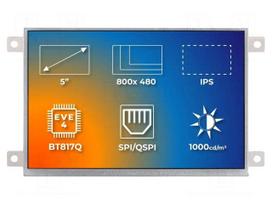 Display: TFT | 5" | 800x480 | Illumin: LED | Dim: 137.5x76.6x8.4mm | RGB