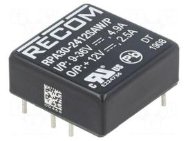 Converter: DC/DC | 30W | Uin: 9÷36VDC | Uout: 12VDC | Iout: 2.5A | THT