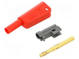 Laboratory connector: 4mm banana | plug | 32A | 1kV | red | gold-plated
