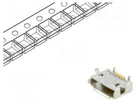 Connector: USB AB micro | socket | on PCBs | SMT | PIN: 5 | horizontal