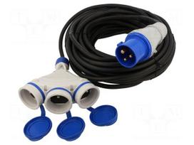 Extension lead | 3G2.5mm2 | 20m | rubber | black | Sockets no: 3 | 16A
