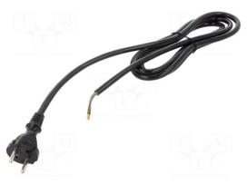 Cable | 2x1.5mm2 | CEE 7/17 (C) plug,cables | PUR | 2m | black | 16A