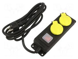Extension lead | H05RR-F | 3G1.5mm2 | 3m | rubber | black | Sockets no: 2