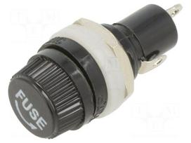 Fuse holder with cover | 5mm | 10A | 250VAC | HTC | on panel | black