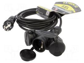 Extension lead | 3G1.5mm2 | 5m | rubber | black | Sockets no: 3 | 16A
