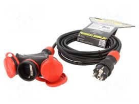 Extension lead | 3G1.5mm2 | 5m | rubber | black | Sockets no: 3 | 16A