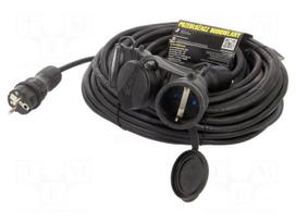 Extension lead | 3G2.5mm2 | 25m | rubber | black | Sockets no: 3 | 16A