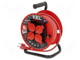 Extension lead | 3G1.5mm2 | 15m | rubber | red | Sockets no: 4 | reel | 16A