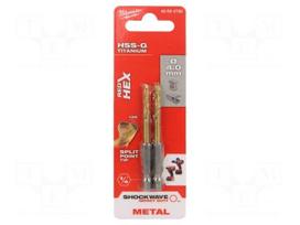 Drill bit | for metal,impact | Ø: 4mm | E6,3mm | 1/4" | 6.3mm | 2pcs.