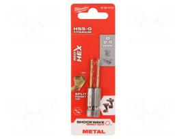 Drill bit | for metal,impact | Ø: 2.5mm | E6,3mm | 1/4" | 6.3mm | 2pcs.