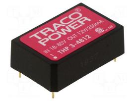 Converter: DC/DC | 3W | Uin: 18÷80VDC | Uout: 12VDC | Iout: 250mA | DIP24