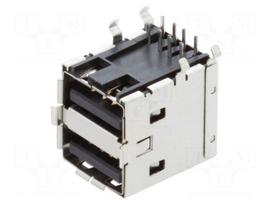 Connector: USB A | socket | on PCBs | THT | PIN: 4 | angled 90° | double
