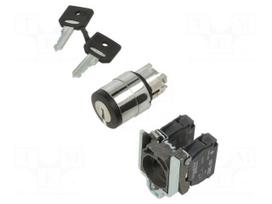 Switch: rotary with key | 22mm | Stabl.pos: 3 | NO x2 | black | none
