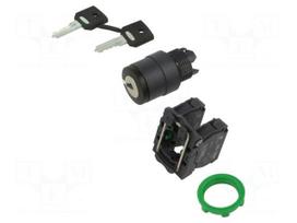 Switch: rotary with key | 22mm | Stabl.pos: 3 | NO x2 | black | none
