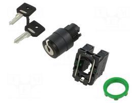 Switch: rotary with key | 22mm | Stabl.pos: 3 | NO x2 | black | none
