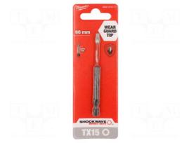 Screwdriver bit | Torx® | TX15 | Kind: impact | Overall len: 90mm