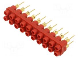 Laboratory connector: 2mm banana | socket strip | red | 60VDC | 10A