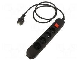 Extension lead | H05RR-F | 3G2.5mm2 | 3m | rubber | black | Sockets no: 4