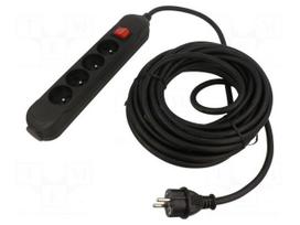 Extension lead | H05RR-F | 3G2.5mm2 | 5m | rubber | black | Sockets no: 4