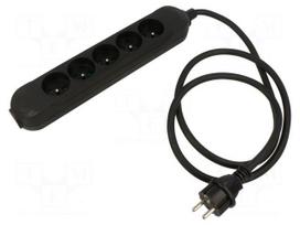 Extension lead | H05RR-F | 3G1.5mm2 | 1.5m | rubber | black | PRO | 16A