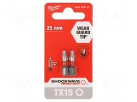 Screwdriver bit | Torx® | TX15 | 1/4" | Kind: impact | Overall len: 25mm