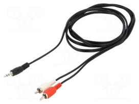 Cable | Jack 3.5mm 3pin plug,RCA plug x2 | 1.5m | black | PVC
