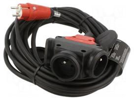 Extension lead | 3G1.5mm2 | 5m | rubber | black | Sockets no: 3 | 16A