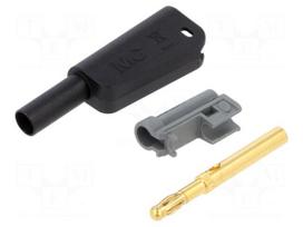 Laboratory connector: 4mm banana | plug | 32A | 1kV | black | soldered