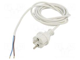 Cable | 2x1mm2 | CEE 7/17 (C) plug,cables | PVC | 3m | white | 16A | 250V