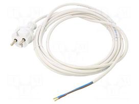 Cable | 2x1mm2 | CEE 7/17 (C) plug,cables | PVC | 5m | white | 16A | 250V