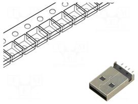 Connector: USB A | plug | male | on PCBs | SMT | PIN: 4 | horizontal | reel