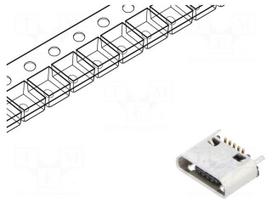 Connector: USB B micro | socket | SMT | PIN: 5 | vertical | USB 2.0 | 1.8A