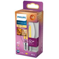 PHILIPS LED stikla 60W B35 E14 caurspīdīga Warm Glow dimmējama CRI90 spuldze 8719514324558 929003013901
