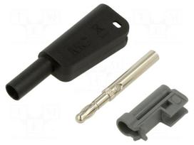 Laboratory connector: 4mm banana | plug | 32A | 1kV | black | soldered