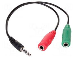 Cable | Jack 3,5mm 4pin plug,Jack 3.5mm socket x2 | 0.15m | black