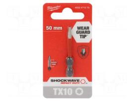Screwdriver bit | Torx® | TX10 | Kind: impact | Overall len: 50mm