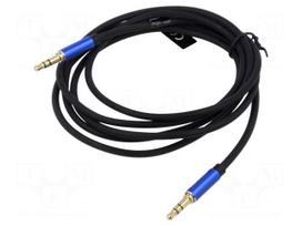 Cable | Jack 3,5mm 4pin plug,both sides | 1.5m | black | textile