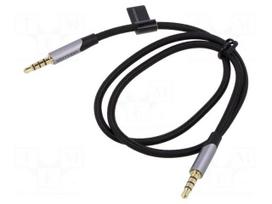 Cable | Jack 3,5mm 4pin plug,both sides | 0.5m | black | textile