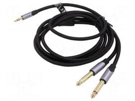 Cable | Jack 3.5mm 3pin plug,Jack 6,3mm plug x2 | 3m | black | PVC
