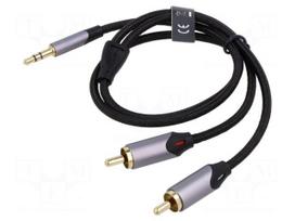 Cable | Jack 3.5mm 3pin plug,RCA plug x2 | 0.5m | black | PVC