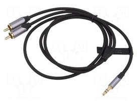 Cable | Jack 3.5mm 3pin plug,RCA plug x2 | 1m | black | Øcable: 3.5mm