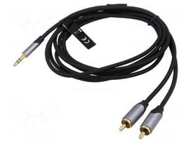 Cable | Jack 3.5mm 3pin plug,RCA plug x2 | 2m | black | Øcable: 3.5mm