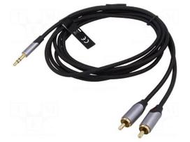 Cable | Jack 3.5mm 3pin plug,RCA plug x2 | 8m | black | Øcable: 3.5mm