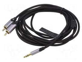 Cable | Jack 3.5mm 3pin plug,RCA plug x2 | 3m | black | Øcable: 3.5mm