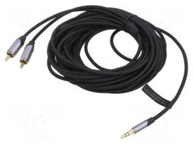 Cable | Jack 3.5mm 3pin plug,RCA plug x2 | 10m | black | PVC | textile