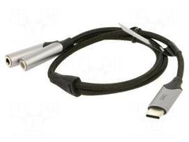 Cable | Jack 3.5mm socket x2,USB C plug | nickel plated | 0.3m