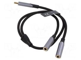 Cable | Jack 3.5mm socket x2,USB C plug | gold-plated | 0.3m | black
