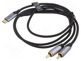 Cable | RCA plug x2,USB C plug | gold-plated | 2m | black | Cu | 29AWG